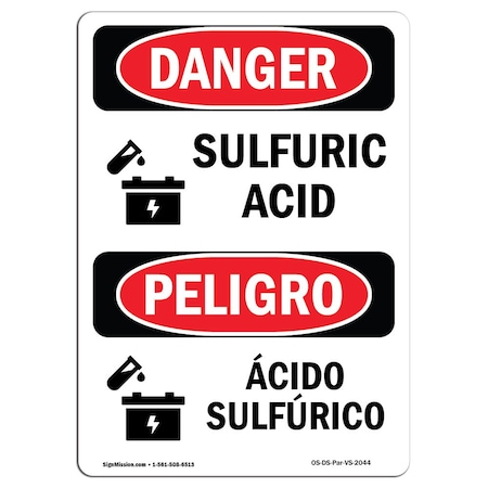 Signmission Safety Sign, OSHA Danger, 24" Height, Acido Sulforico, Bilingual Spanish OS-DS-D-1824-VS-2044